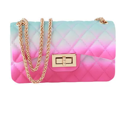 New Gradient Color Jelly Bag Rainbow Color Rhombus Chain One-Shoulder Diagonal Female Small Square Bag